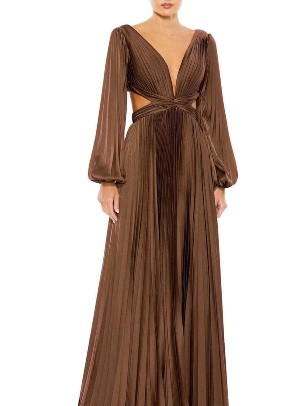 Elegant wine Pleated Maxi Dress with Deep V